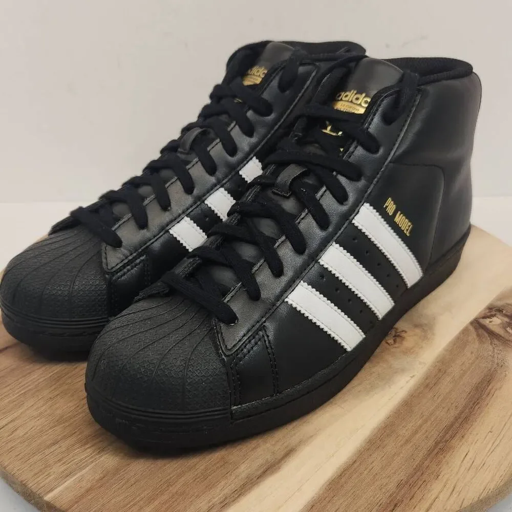 Adidas PRO MODEL GOLD Black Leather Sz 7.5 Men's Shoes B39368 Hi Top Sneakers